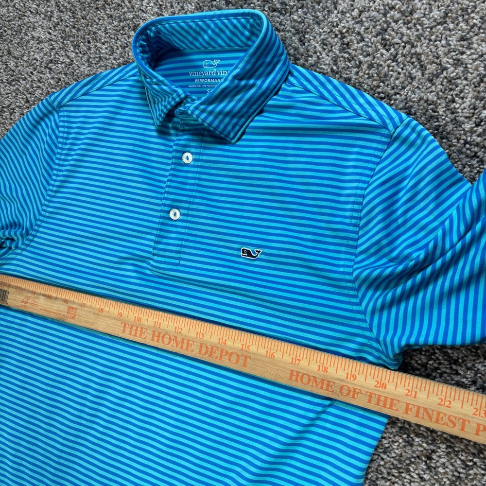 Vineyard Vines Men's Small Performance Polo Shirt Blue Teal Striped Golf Top - Picture 5 of 7
